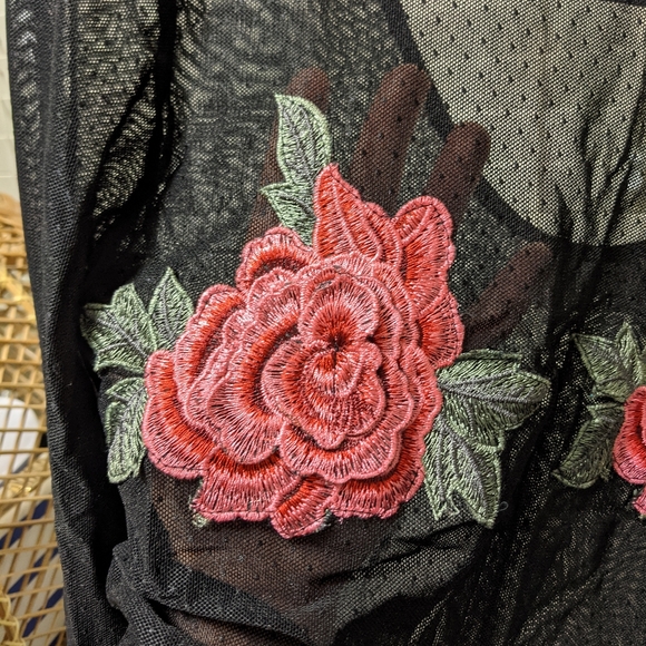 Sheer Embroidered Rose Polka Dot Bodysuit - Picture 4 of 10